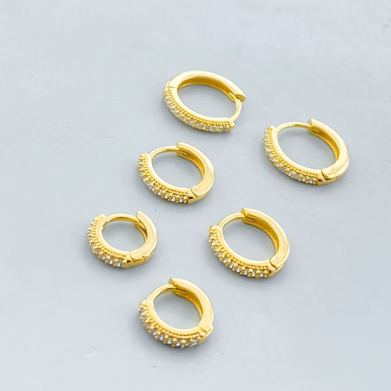 Argola Semijoia Kit com 3 Cravejado com 1 Fileira