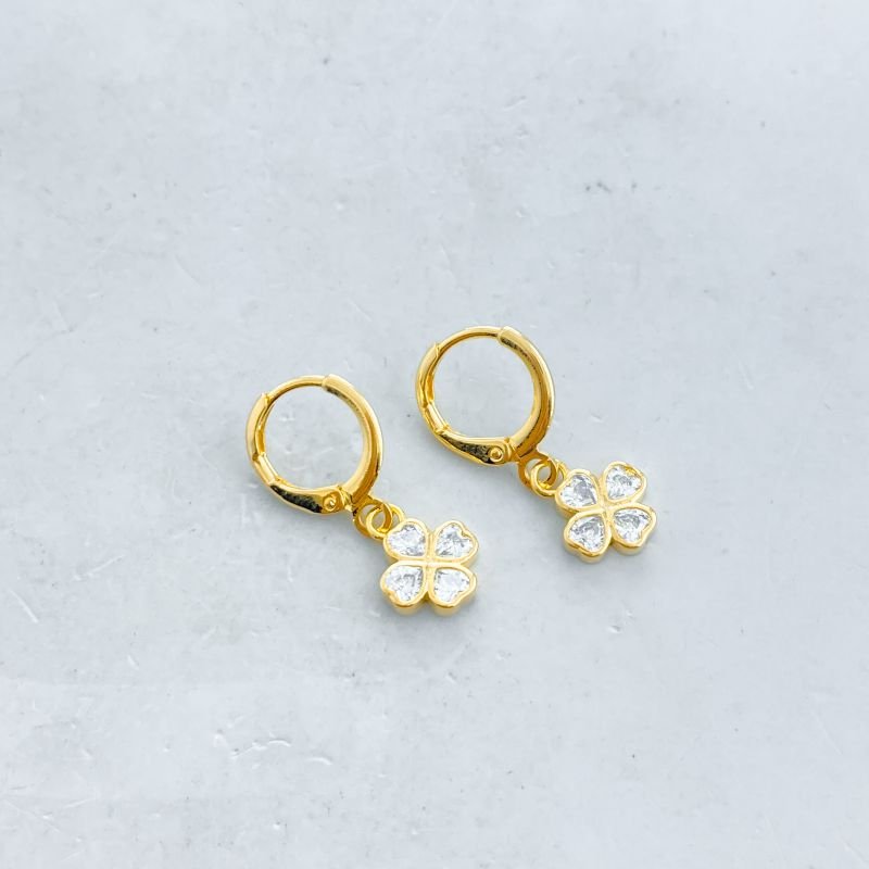 Argola Semijoia Pequena Cravejada Trevo