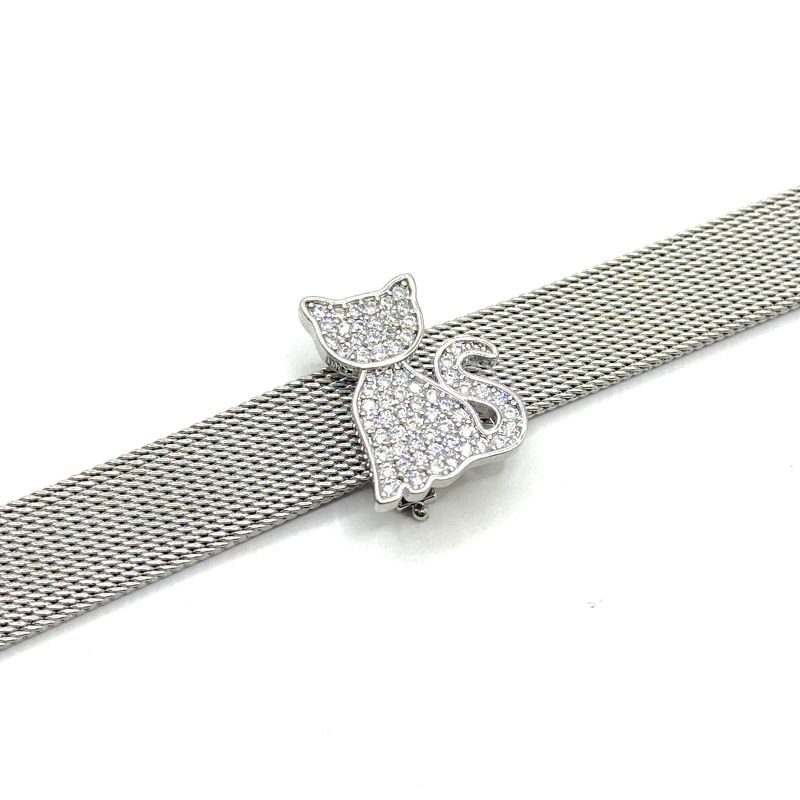 Berloque Charm Banho Diamante Gato Cravejado