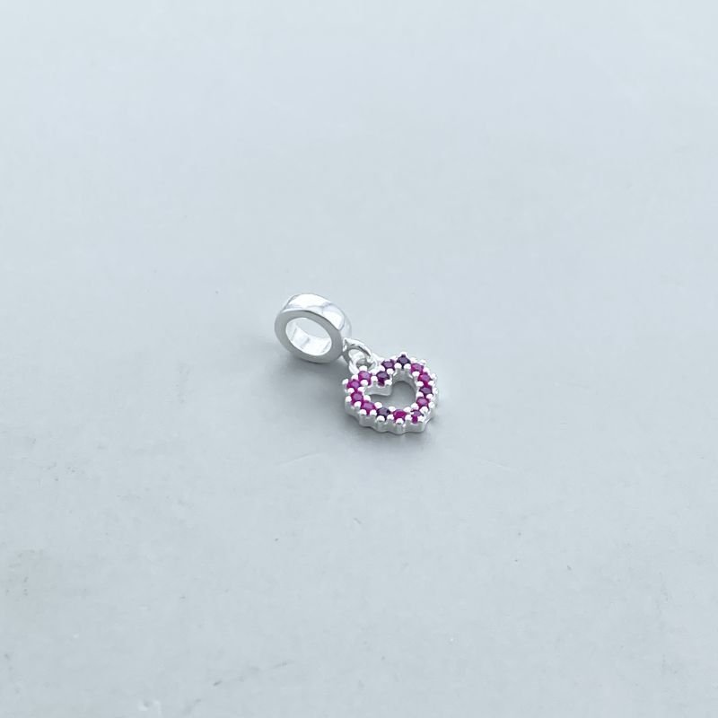 Berloque Prata925 Coração Vazado Pedrinhas