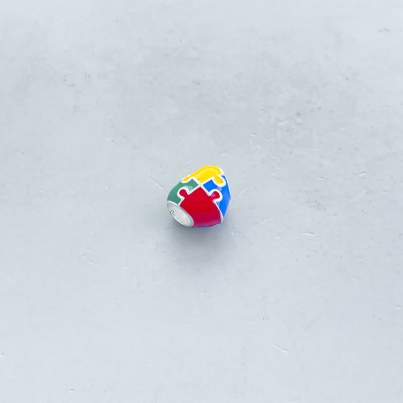 Berloque Prata925 Separador Coração Autismo Resinado