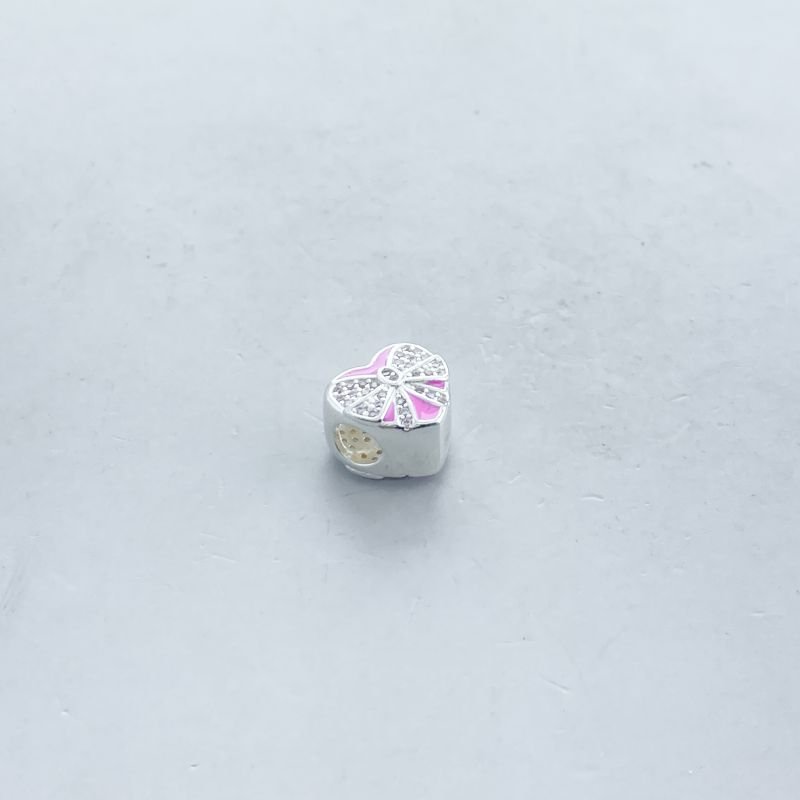 Berloque Prata925 Separador Coração com Laço Cravejado