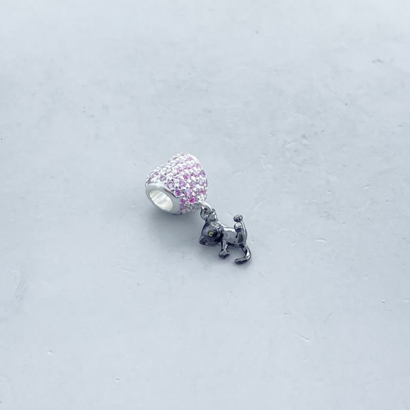 Berloque Prata925 Separador Coração Cravejada Gato Pendurado Rodinado