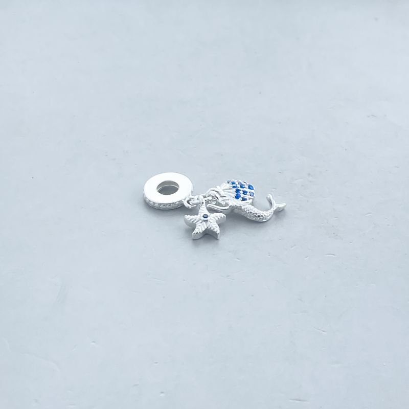 Berloque Prata925 Sereia Estrela e Concha Cravejada