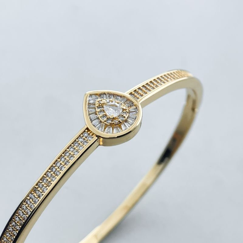 Bracelete Banho Diamante Aro Fechado Cravejado Gota Pedras Baguetes