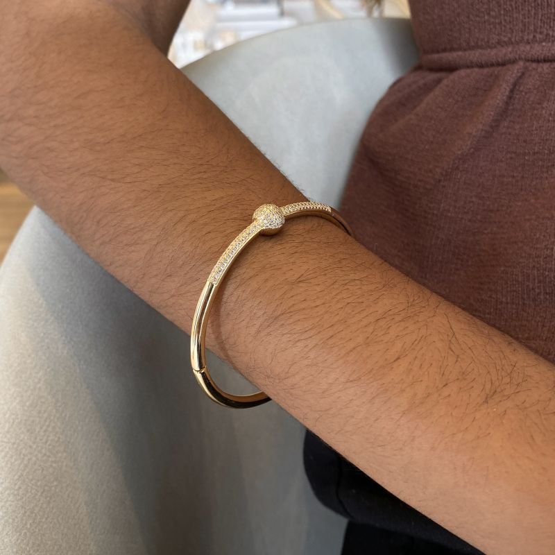 Bracelete Banho Diamante Aro Fechado Redondo Bola Cravejado