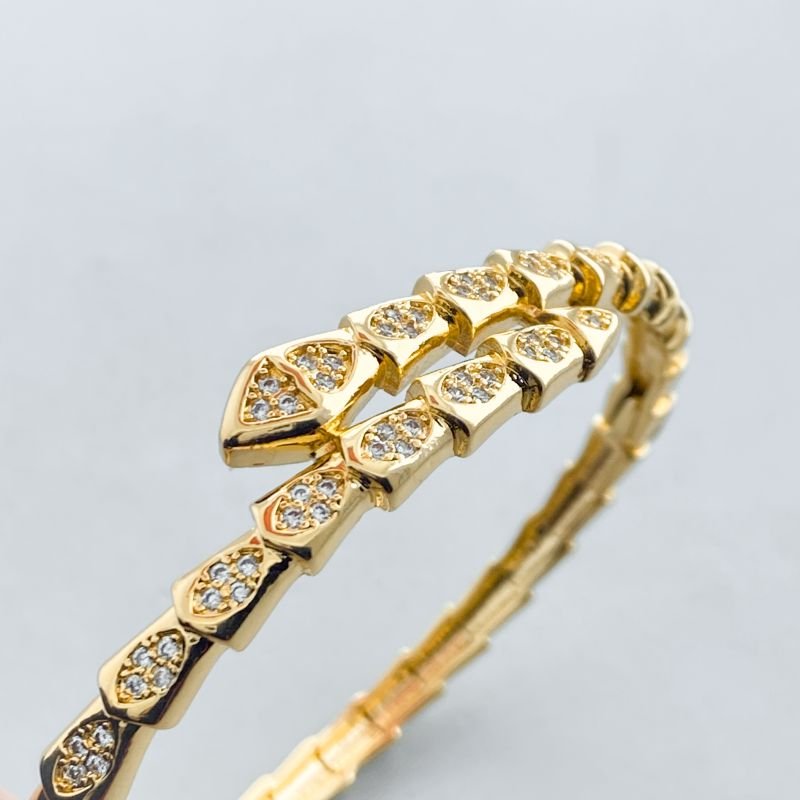 Bracelete Banho Diamante Aro Fino Cobra Relevos Cravejados