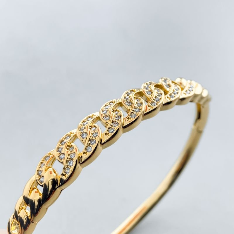Bracelete Banho Diamante Aro Fino Elos Cravejados