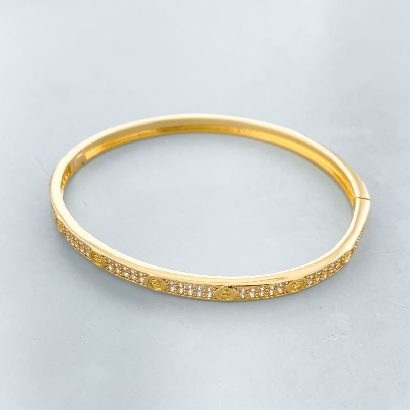 Bracelete Banho Diamante Fino Cravejado Com 7 Circulos Divididos