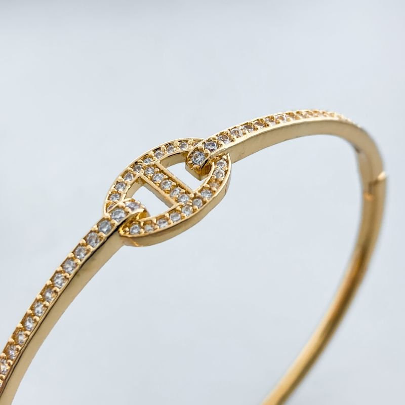 Bracelete Banho Diamante Fino Cravejado Oval Dividido