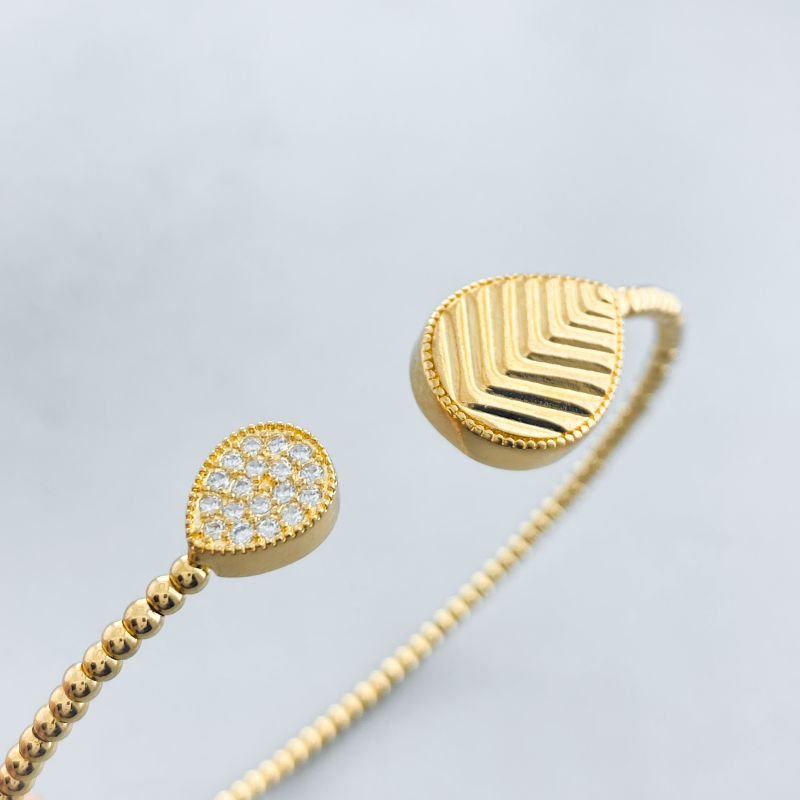 Bracelete Banho Diamante Fino Liso Aro Bolinhas Gota Cravejada e Folha