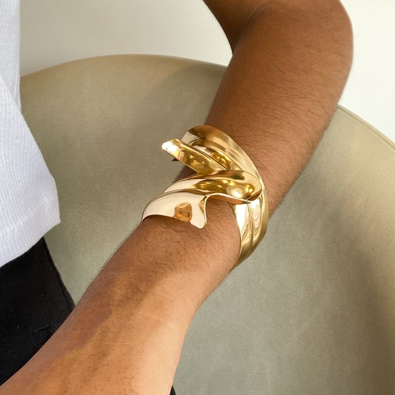 Bracelete Banho Diamante Maximalista Orgânico com 2 Aros Amassados