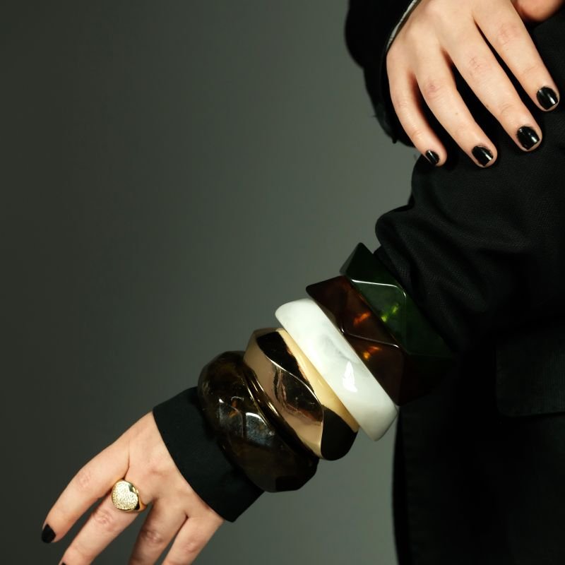 Bracelete Bijuteria Acrílico Pentágono Geométrico