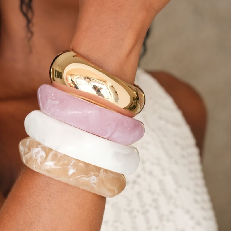 Bracelete Bijuteria Acrílico Relevos Ondulados