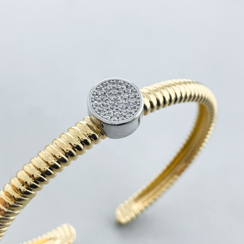 Bracelete Bijuteria Aro Aberto Listras Relevo Redondo Cravejado