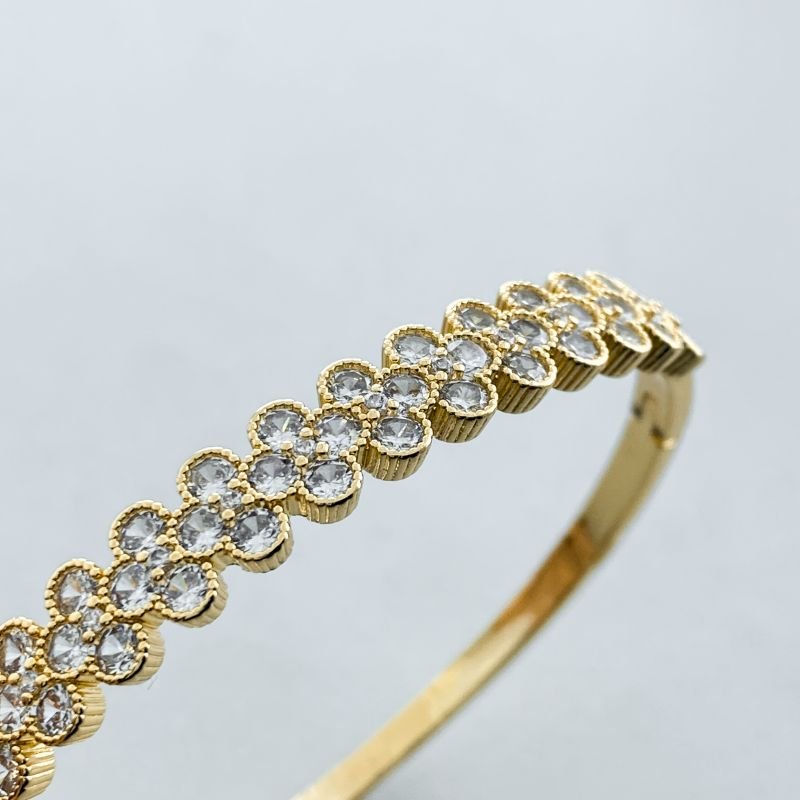 Bracelete Bijuteria Aro Fechado Flores Pedras