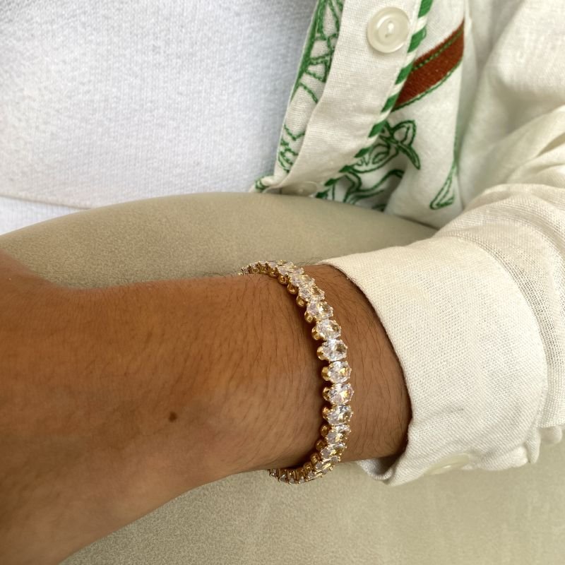 Bracelete Bijuteria Aro Maleável Pedras Retangular Delicado