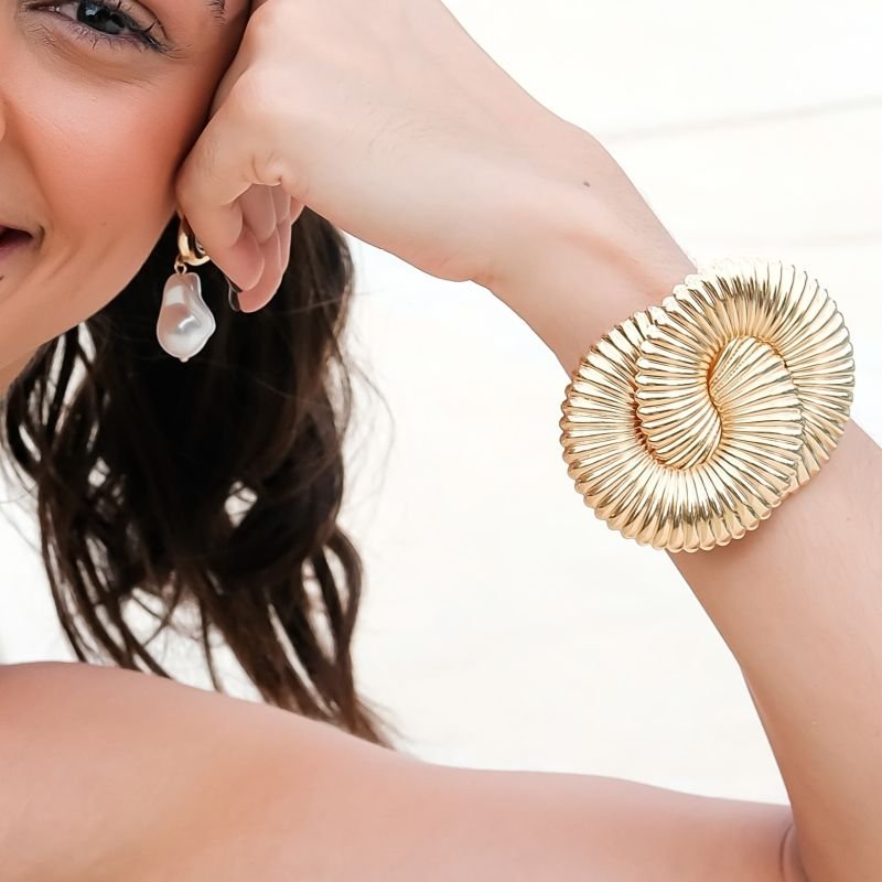 Bracelete Bijuteria Grosso Redondo Duplo Entrelaçado Drapeado