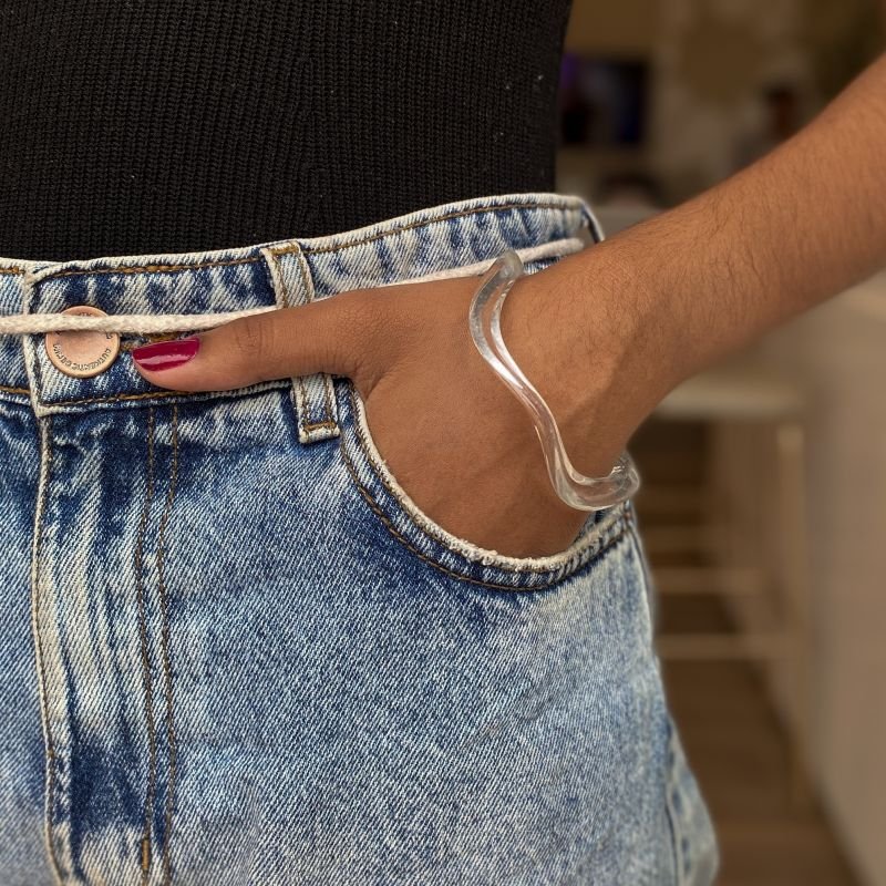 Bracelete Bijuteria Ondulado Acrílico Fino