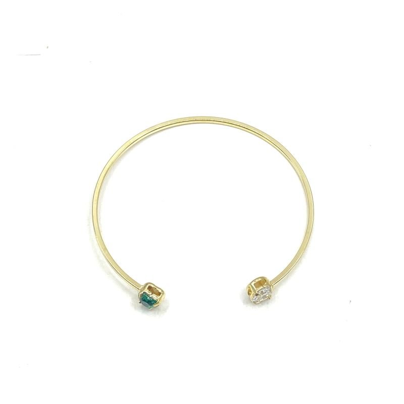 Bracelete Folheado Aro Aberto com 2 Pedras