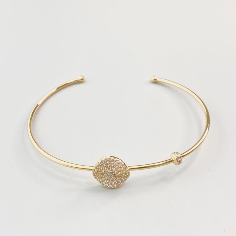 Bracelete Semijoia Aro Fino Aberto Redondo Cravejado Ondulado Cilindro Pedrinhas