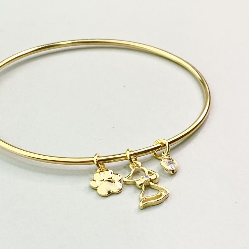 Bracelete Semijoia Aro Fino Pingentes Cachorro Patinha Coração Zircônia