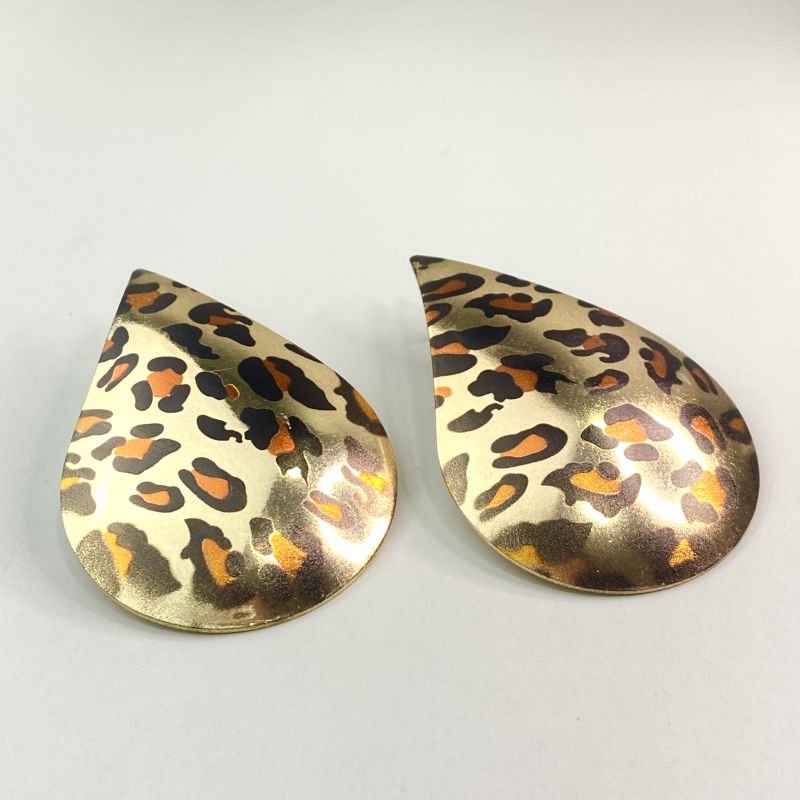 Brinco Banho Diamante Gota Grande Animal Print Grande