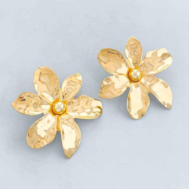 Brinco Banho Diamante Maximalista Liso Flor 6 Petalas