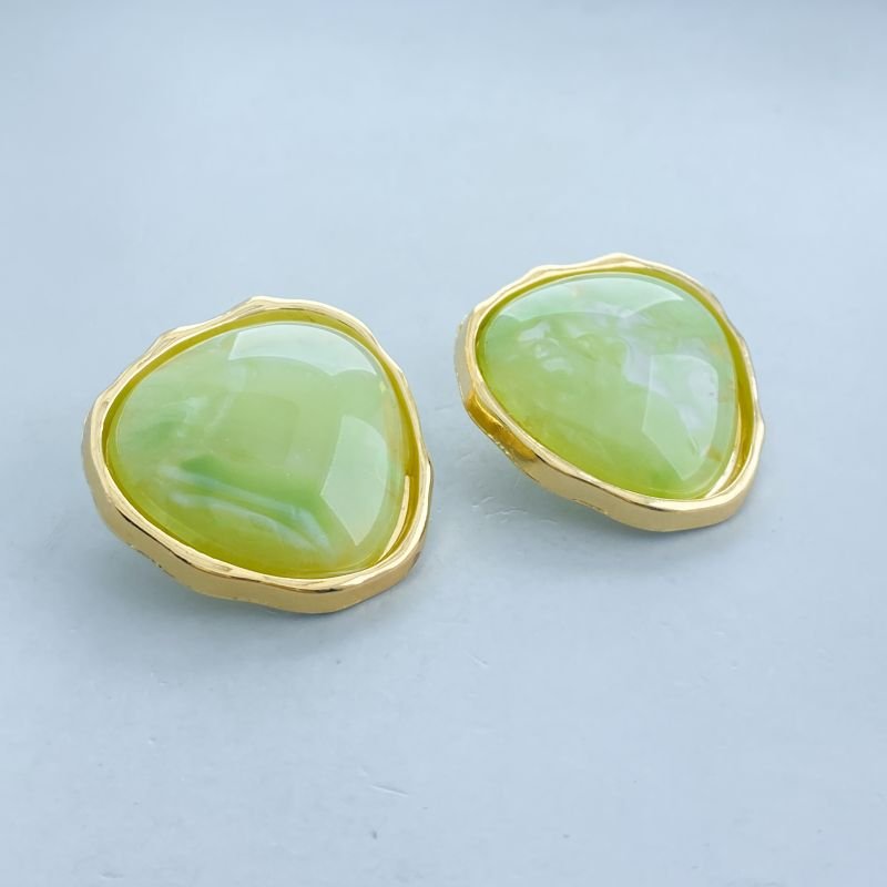 Brinco Banho Diamante Maximalista Liso Oval Acrílico Marmorizado Borda Lisa