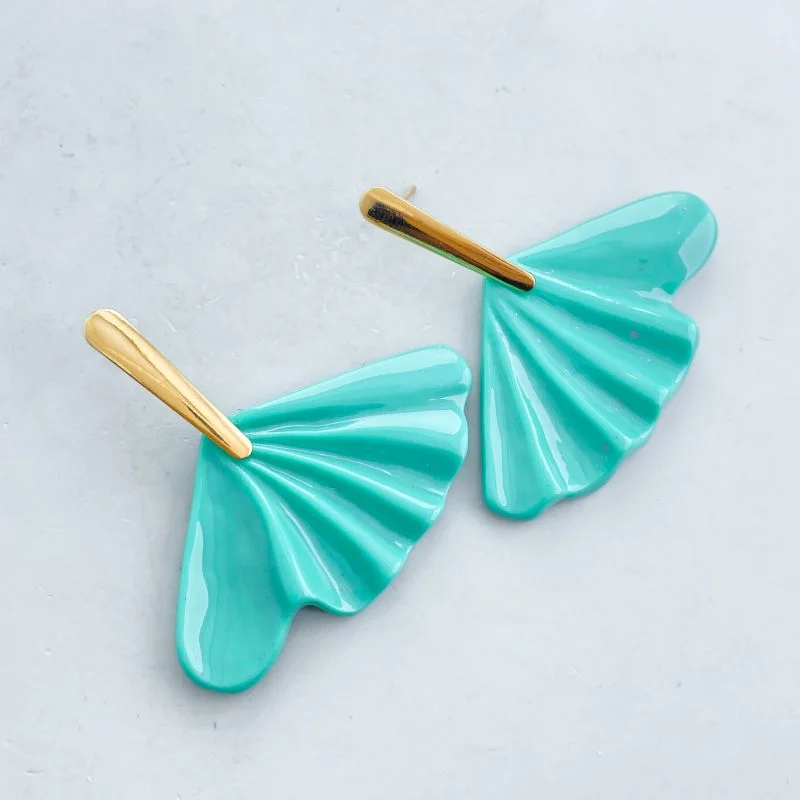 Brinco Banho Diamante Maximalista Liso Pêndulo Leque Acrílico