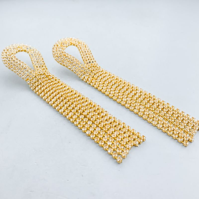 Brinco Banho Diamante Maximalista Strass Franja Base Gota Vazada