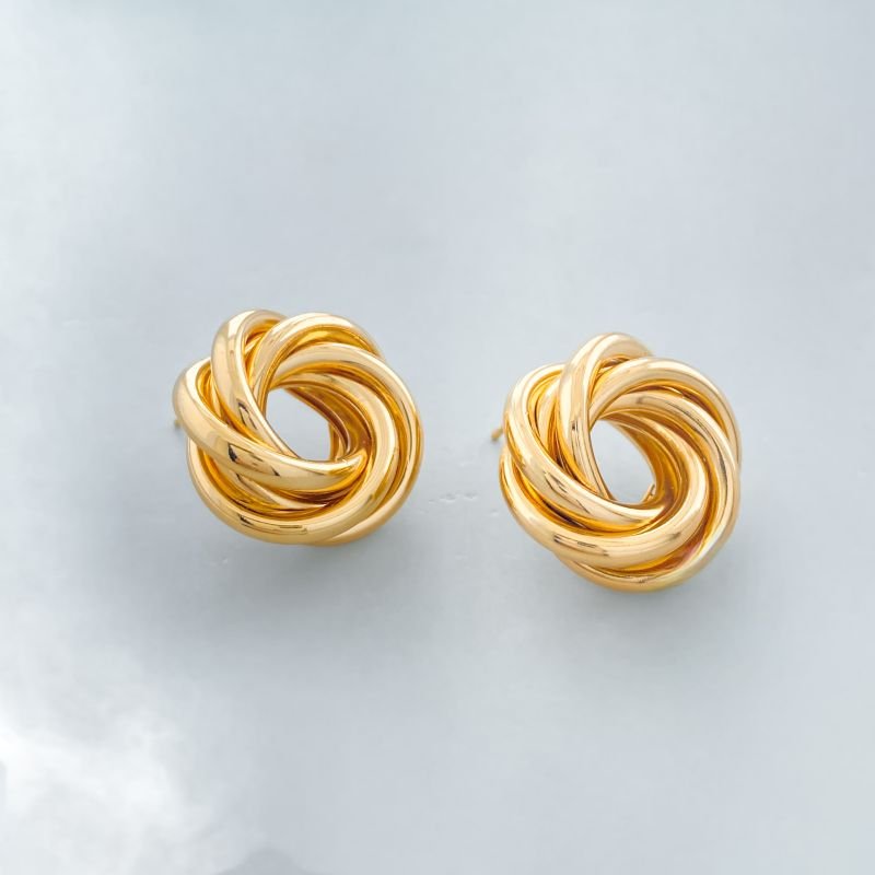 Brinco Banho Diamante Médio Liso Redondo Aros Entrelaçados