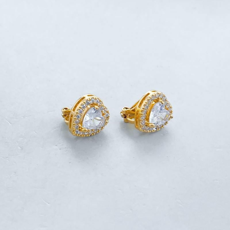 Brinco Banho Diamante Pressão Pequeno Pedra Coração