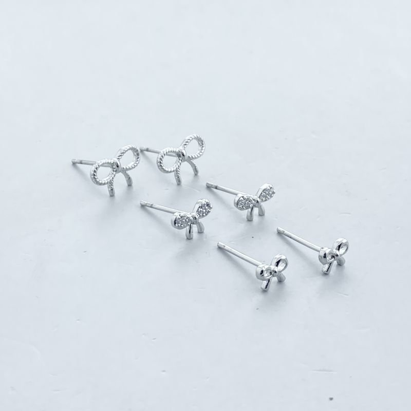 Brinco Banho Ouro Branco Kit com 3 Laço Liso Vazado Cravejado