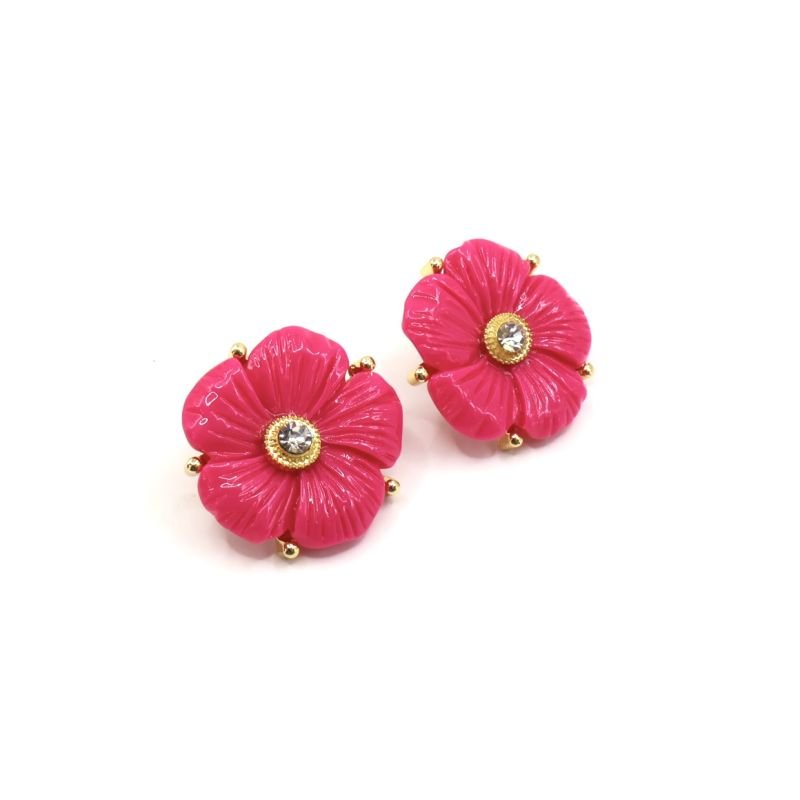 Brinco Bijuteria Flor Acrílica Meio Strass