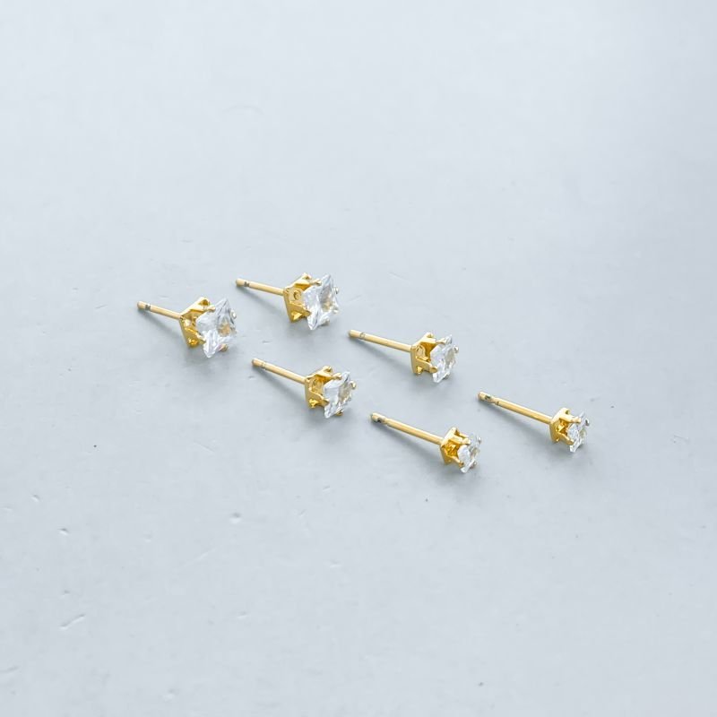 Brinco Folheado Kit 3 Zircônia Quadrada 4 Garras