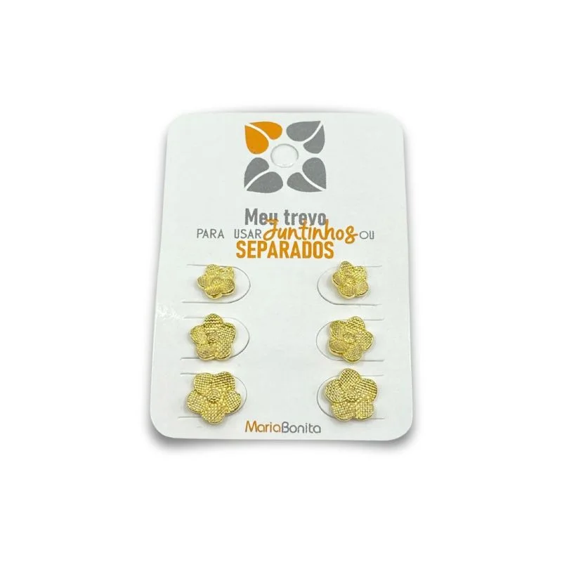 Brinco Folheado Kit com 3 Flor Craquelada P M G