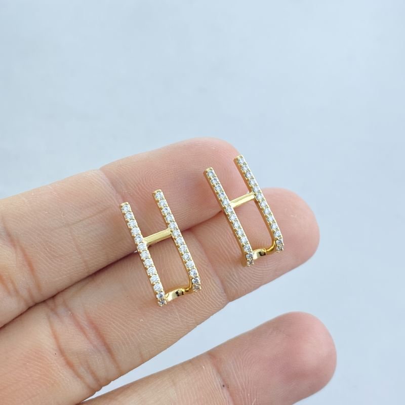 Brinco Folheado Pequeno Cravejado com 2 Aros Meio Dividido