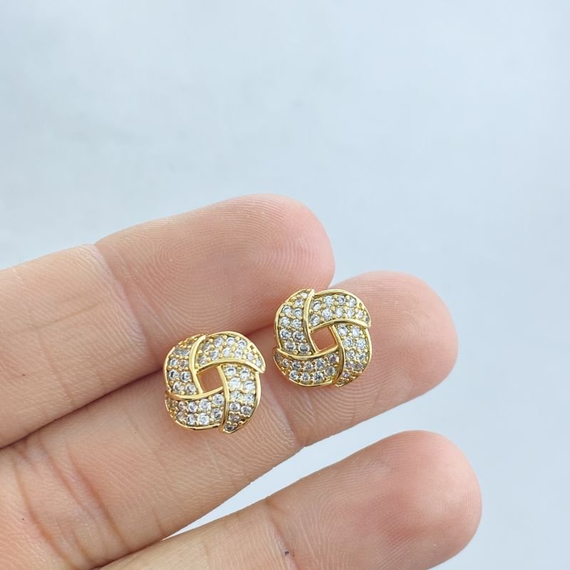 Brinco Folheado Pequeno Cravejado Redondo Aros Entrelaçados