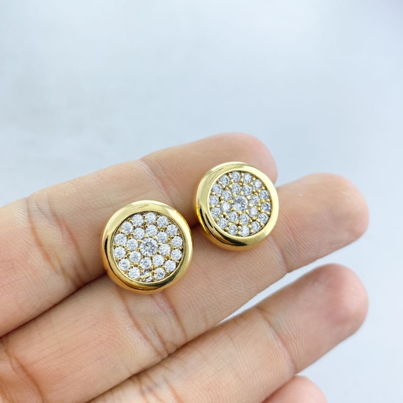 Brinco Folheado Pequeno Cravejado Redondo Borda Lisa