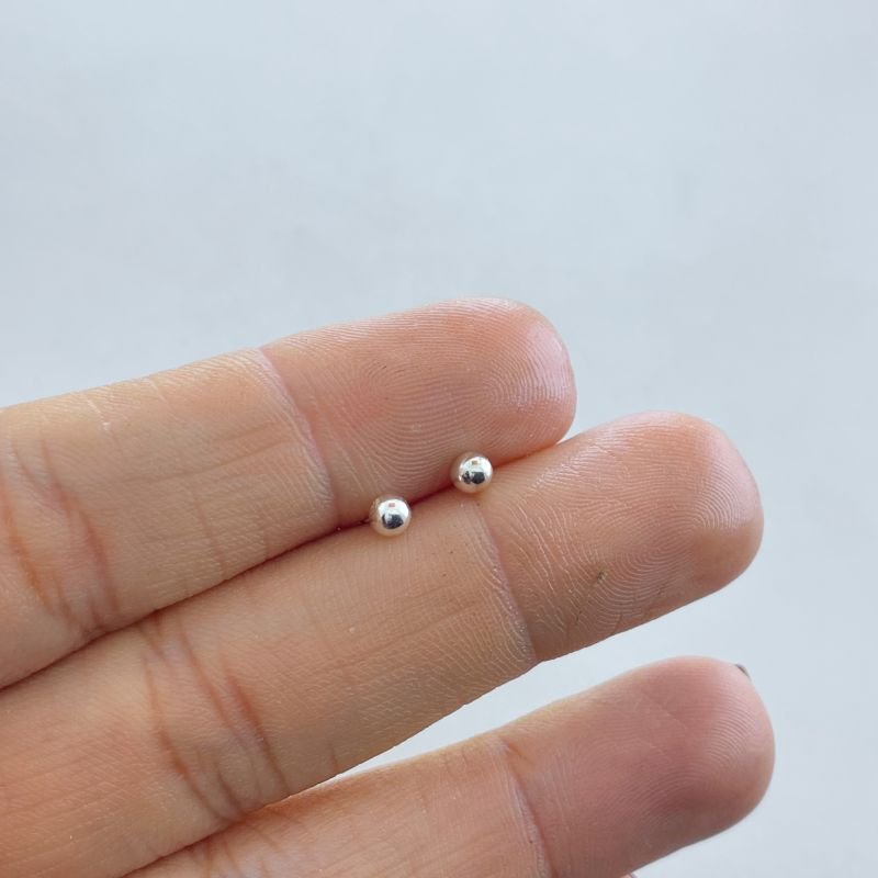 Brinco Prata925 Bola Lisa Tarracha Proteção Pequeno 3mm