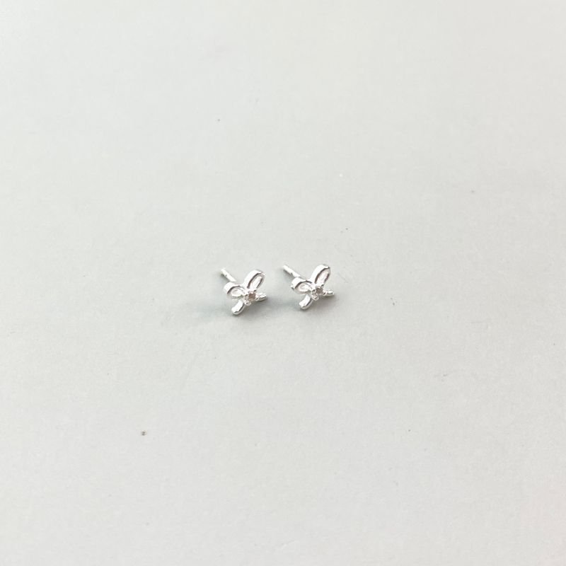 Brinco Prata925 Laço com 1 Pedrinha de Zircônia Delicado Pequeno