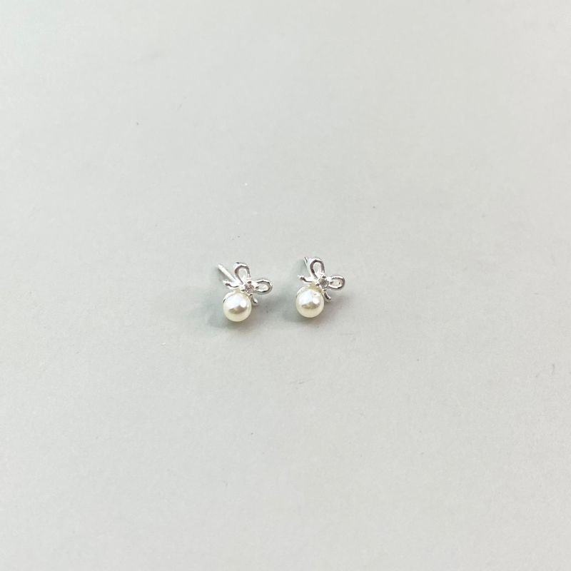 Brinco Prata925 Laço com 1 Pedrinha Zircônia Pérola Delicado Pequeno