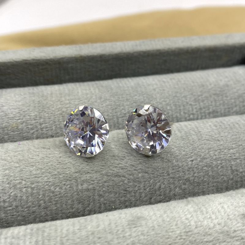 Brinco Prata925 Zircônia Redonda 4 Garras 12Mm