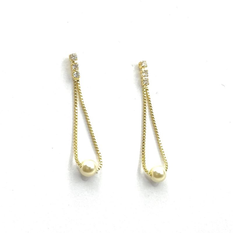 Brinco Semijoia com 3 Zircônia Veneziana e Perola