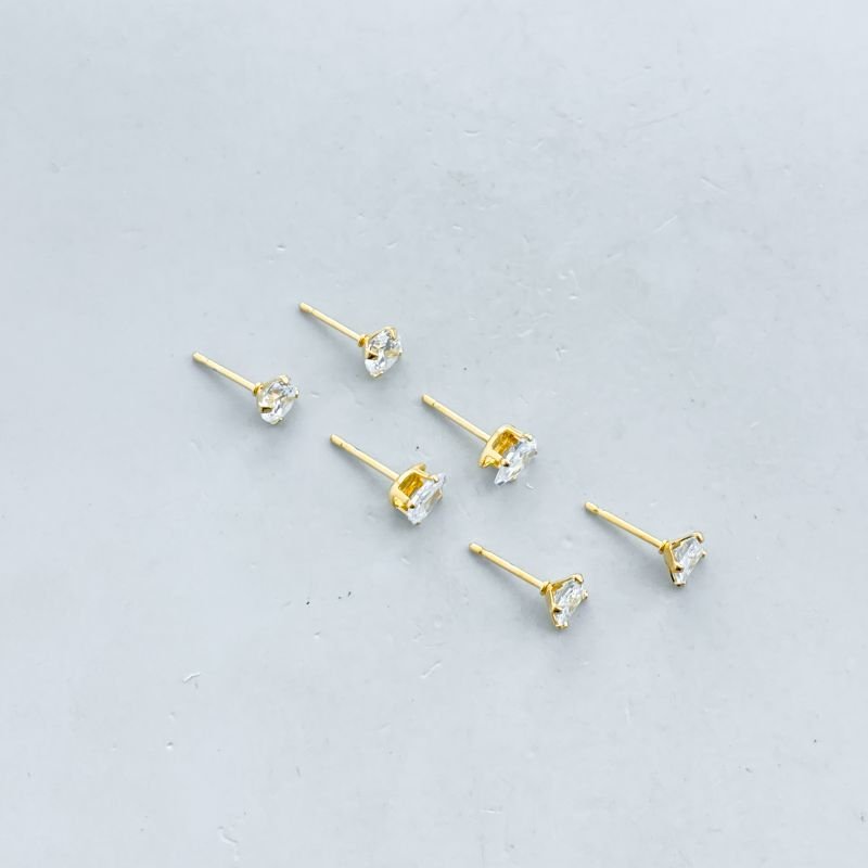 Brinco Semijoia Kit 3 Pedra Zirconia Gota Quadrado Redondo