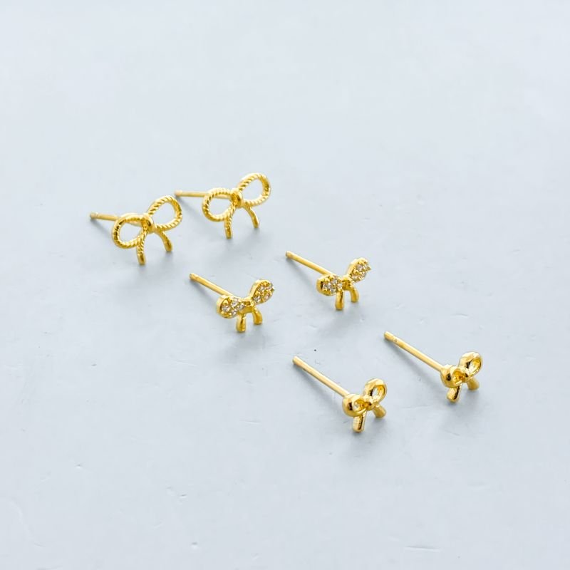 Brinco Semijoia Kit com 3 Laço Liso Vazado Cravejado