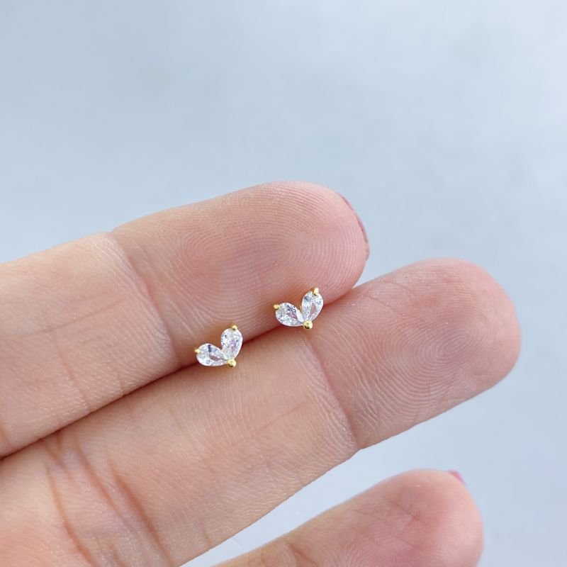 Brinco Semijoia Minimalista com 2 Pedras Gotas