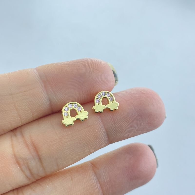 Brinco Semijoia Pequeno Cravejado Arco-íris