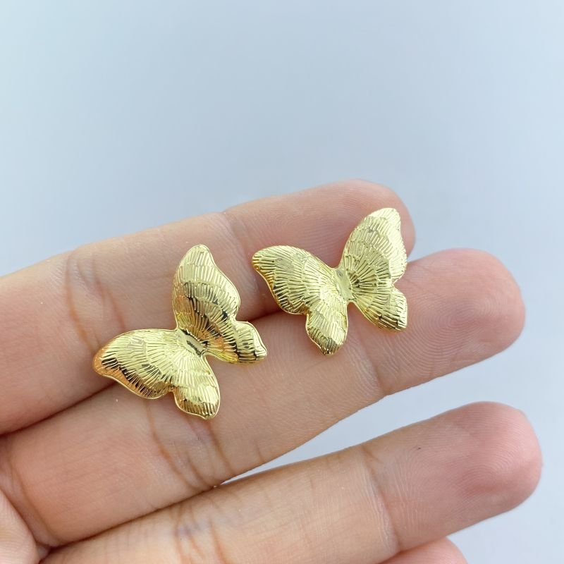 Brinco Semijoia Pequeno Liso Borboleta Tracinhos Relevos